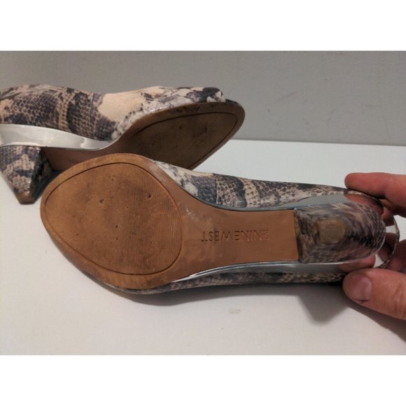 Nine West Shoes 8 Snakeskin Embossed Peep-Toe Cone Heel Metallic Minimal Wear - Picture 5 of 6